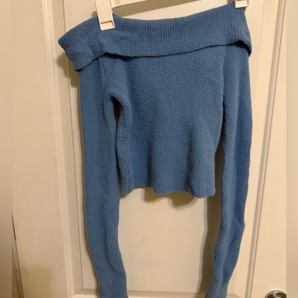 American Eagle Outfitters Sky Blue Off-Shoulder Sweater